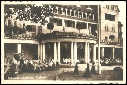 Glücksburg (Ostsee) Lyksborg Kurhaus Kurhotel belebter Außensitz 1930