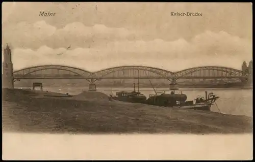 Ansichtskarte Mainz Kaiserbrücke Rhein Partie 1907