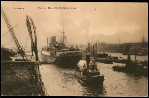 Ansichtskarte Hamburg Hafen, Dampfer im Schlepptau 1910