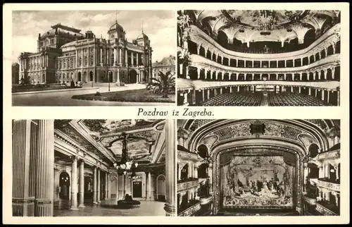Zagreb Mehrbildkarte mit 4 Gebäude-Ansichten (Theater) - Kazalište 1940