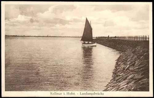 Ansichtskarte Kollmar Segelschiff a.d. Landungsbrücke 1925