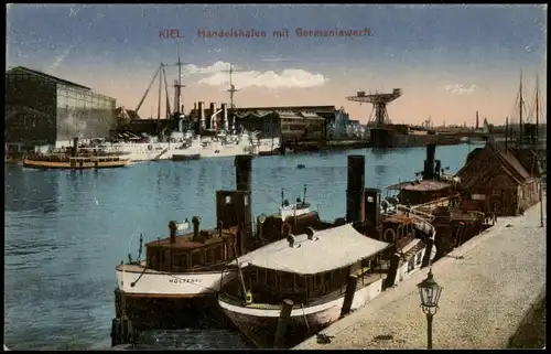 Ansichtskarte Kiel Kriegshafen mit Germaniawerft Germania-Werft 1917