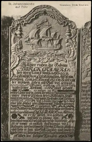 Ansichtskarte Föhr-Amrum St. Johanneskirche Grabstein Dirck Cramers 1910