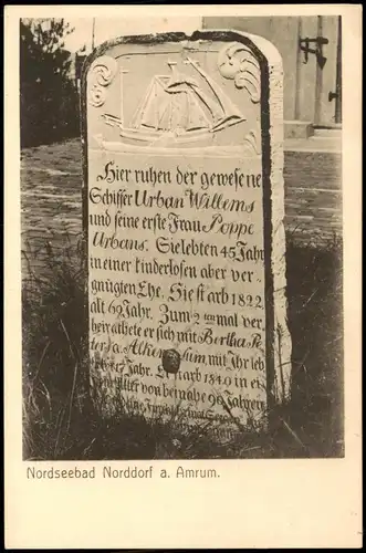 Föhr-Amrum Nordseeinsel Föhr Grabstein Urban Willems Inschrift 1920
