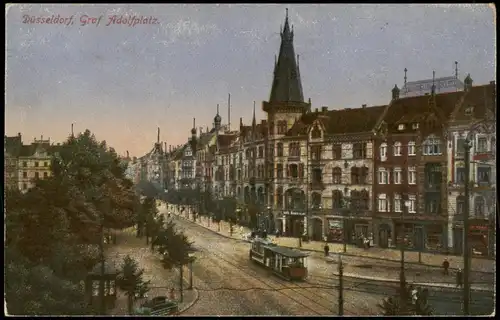 Ansichtskarte Düsseldorf Graf Adolfplatz mit Tram Straßenbahn 1910