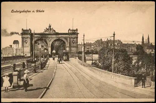 Ansichtskarte Ludwigshafen Strassen Partie, Brücke, Tram Straßenbahn 1910