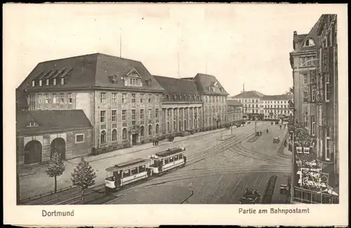 Ansichtskarte Dortmund Partie am Bahnpostamt Postamt Tram Straßenbahn 1920
