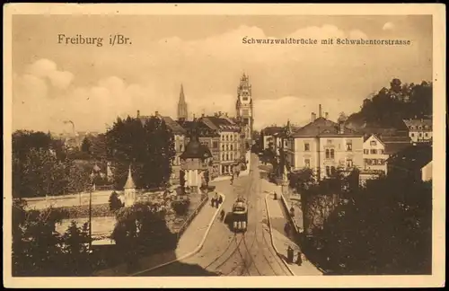 Freiburg im Breisgau Schwarzwaldbrücke mit Schwabentorstrasse 1920