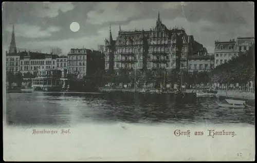 Hamburg Alsterpavillon und Hamburger Hof bei Mondschein 1898 Luna