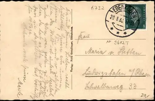 Ansichtskarte Edenkoben Ortsansicht Villa Ludwigshöhe 1930  Stempel EDENKOBEN