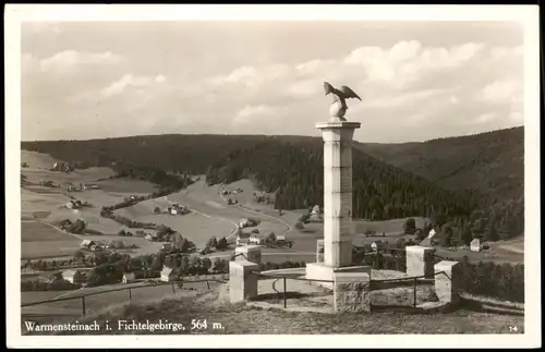 Ansichtskarte Warmensteinach Panorama-Ansicht, Denkmal, Fichtelgebirge 1933