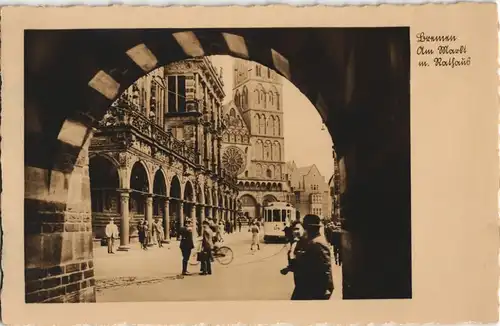 Ansichtskarte Bremen Marktplatz, Straßenbahn 1932