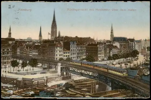 Ansichtskarte Hamburg Rödingsmarkt, Hochbahn 1928