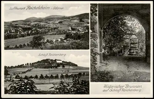 Ansichtskarte Reichelsheim (Odenwald) 3 Bild: Stadt, Schloß, Brunnen 1936