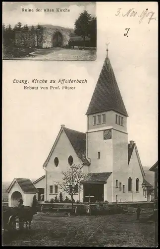 Affolterbach-Wald-Michelbach Ruine der alten Kirche, Evage. Kirche - 2 Bild 1913