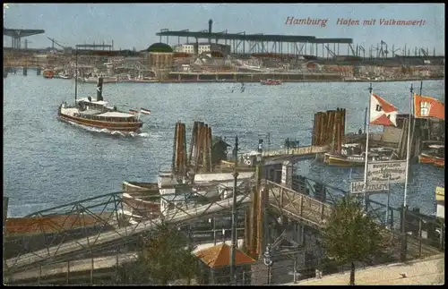 Ansichtskarte Hamburg Hafen mit Vulkanwerft 1910