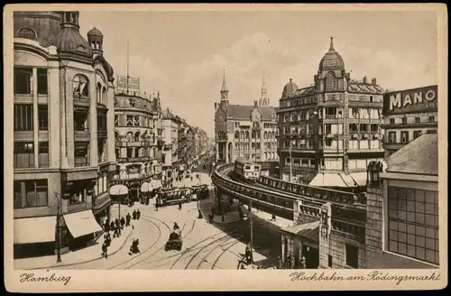 Ansichtskarte Hamburg Rödingsmarkt, Hochbahn 1922
