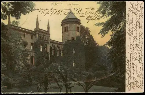 Ansichtskarte Altona-Hamburg Villa Donner 1902  gel. von und nach Hamburg