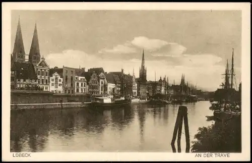 Ansichtskarte Lübeck An der Trave - Segelboote 1922