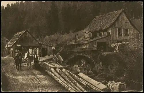.Baden-Württemberg Schwarzwald, Sägemühle - Pferdefuhrwerk 1928