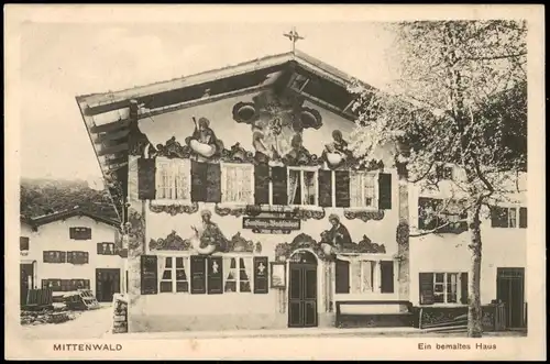 Ansichtskarte Mittenwald Bemaltes Haus - Handlung und Buchbinderei 1926