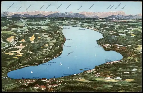 Ansichtskarte Starnberg Starnberger See Panorama Umgebungskarte 1922