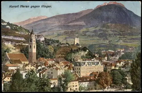 Cartoline Meran Merano Panorama-Ansicht Blick gegen Ifinger 1910