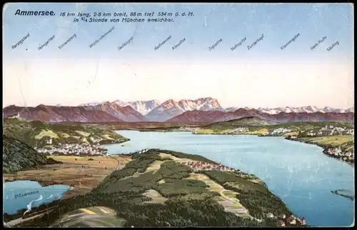 Ansichtskarte .Bayern Ammersee Panorama mit Umgebung 1938
