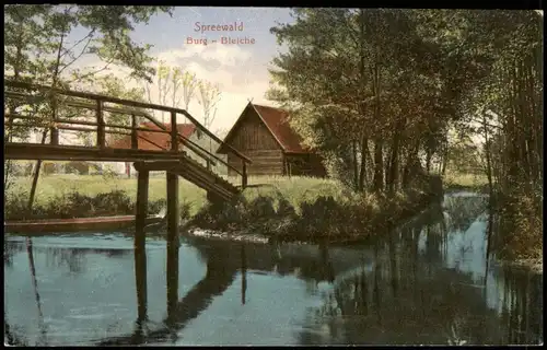 Ansichtskarte Burg (Spreewald) Partie mit Brücke, Burg-Bleiche 1910