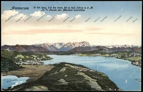 Ansichtskarte .Bayern Ammersee Umgebungs-Panorama 1920