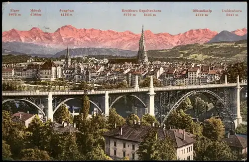 Bern (Schweiz) Berne Panorama-Ansicht Brücke Stadt und Alpen Bergkette 1912