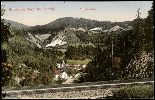 Ansichtskarte Triberg im Schwarzwald 3 Bahnlinien. 1913