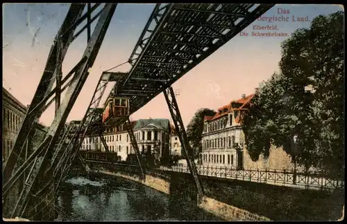 Ansichtskarte Elberfeld-Wuppertal Die Schwebebahn, Straße 1918