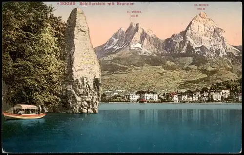 .Schweiz Schillerstein mit Brunnen und Mythen (Schweizer Berge) 1910