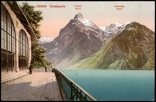 Ansichtskarte Sisikon Tellskapelle, See und Schweizer Alpen Berge 1910