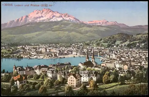 Ansichtskarte Luzern Lucerna Stadt Panorama-Ansicht mit Pilatus 1914