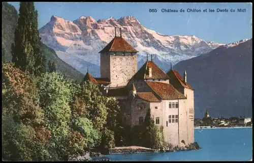 Ansichtskarte Veytaux Château de Chillon et les Dents du Midi 1920