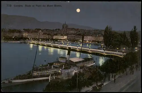 Genf Genève Rade et Pont du Mont-Blano (bei Mondschein) 1910 Luna