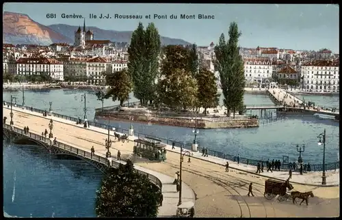 Genf Genève Stadt-Ansicht, lle J.-J. Rousseau et Pont du Mont Blanc 1910