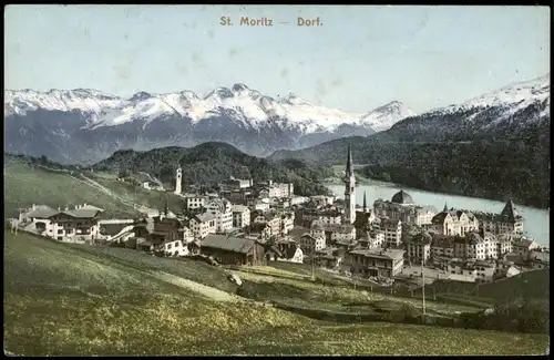 Ansichtskarte St. Moritz Ortspanorama von St. Moritz Dorf 1910
