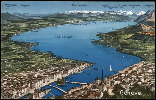 Ansichtskarte Genf Genève Panorama-Ansicht mit Lac Leman 1920