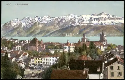 Ansichtskarte Lausanne Panorama-Ansicht Blick zu den Schweizer Alpen 1910