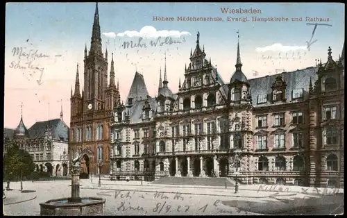 Wiesbaden Höhere Mädchenschule, Evangl. Hauptkirche und Rathaus 1927