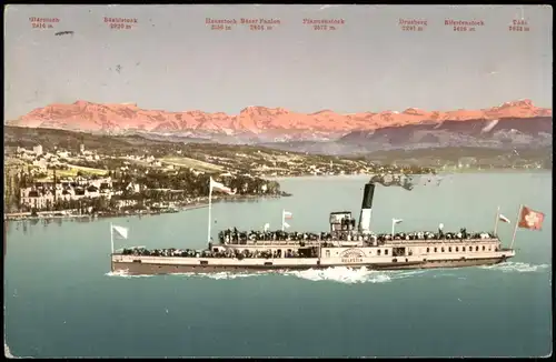 Ansichtskarte Zürich Zürisee Zürichsee Dampfer See Fahrgastschiff 1909