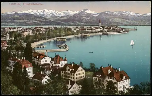 Friedrichshafen Panorama-Ansicht Bodensee Blick z.d. Schweizer Bergen 1924