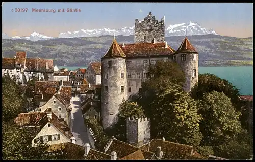 Ansichtskarte Meersburg Altes Schloß Burg Meersburg Blick zum Säntis 1910