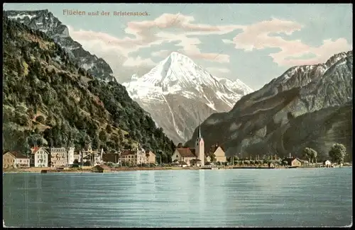 Ansichtskarte Flüelen Ortsansicht Blick Bristenstock 1910