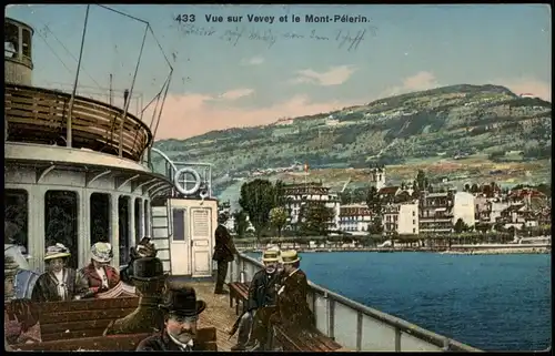 Ansichtskarte Vevey Vue sur Vevey et le Mont-Pélerin; Blick vom Schiff 1911