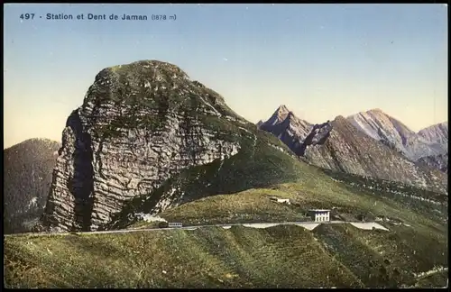 .Schweiz Station et Dent de Jaman; Schweizer Berg-Landschaft 1920