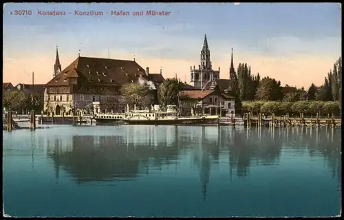 Ansichtskarte Konstanz Konzilium Hafen und Münster 1914